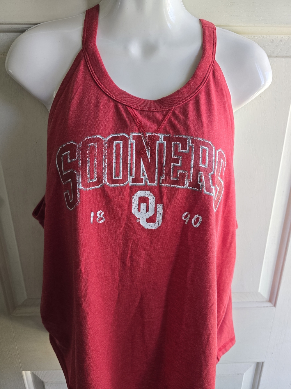 Red 'Sooners' Racerback Tank Top with OU Logo